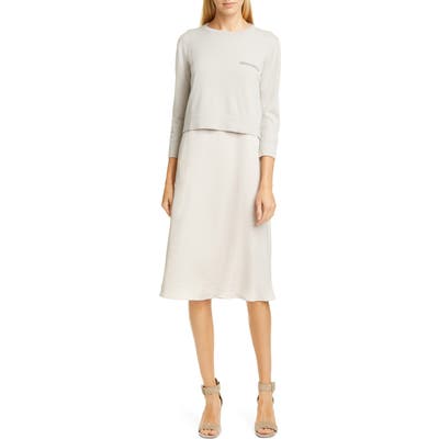 Fabiana Filippi Crepe Dress With Embellished Cashmere Sweater, US / 40 IT - Beige