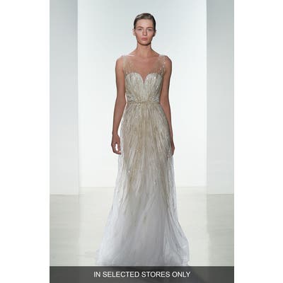 Amsale Talia Hand Beaded Low V-Neck Gown