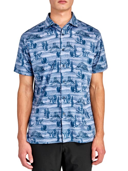 Shop Construct Con.struct Desert Print Performance Button-down Shirt In Slate