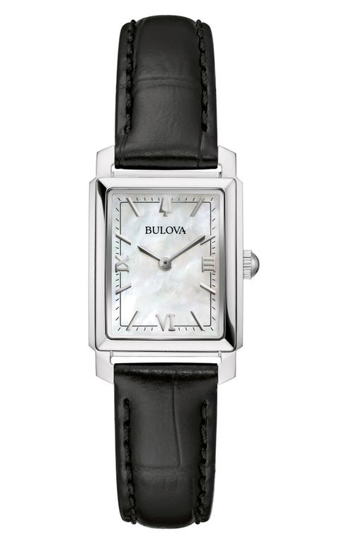 Shop Bulova Sutton Mother-of-pearl Leather Strap Watch, 21mm In Silverone