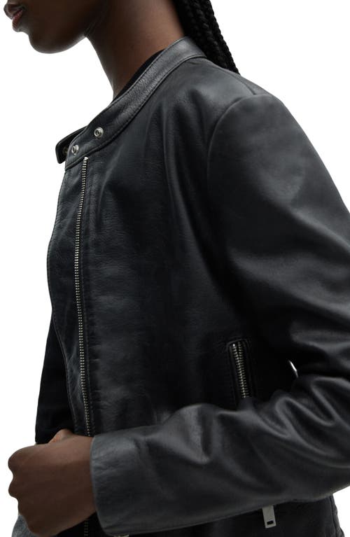 Shop Mango Leather Biker Jacket In Black