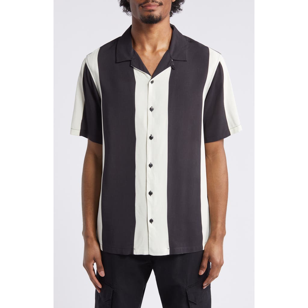 Pacsun Henry Stripe Camp Shirt In Black/white