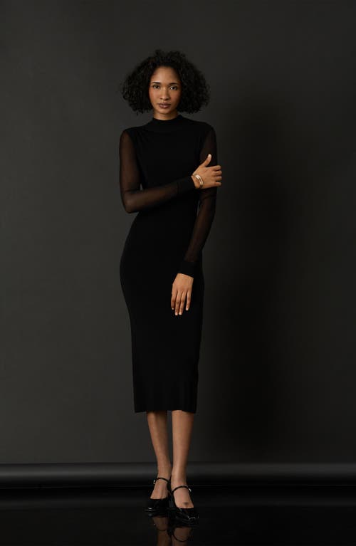 Shop Luxely Mock Neck Long Sleeve Body-con Midi Dress In Meteorite