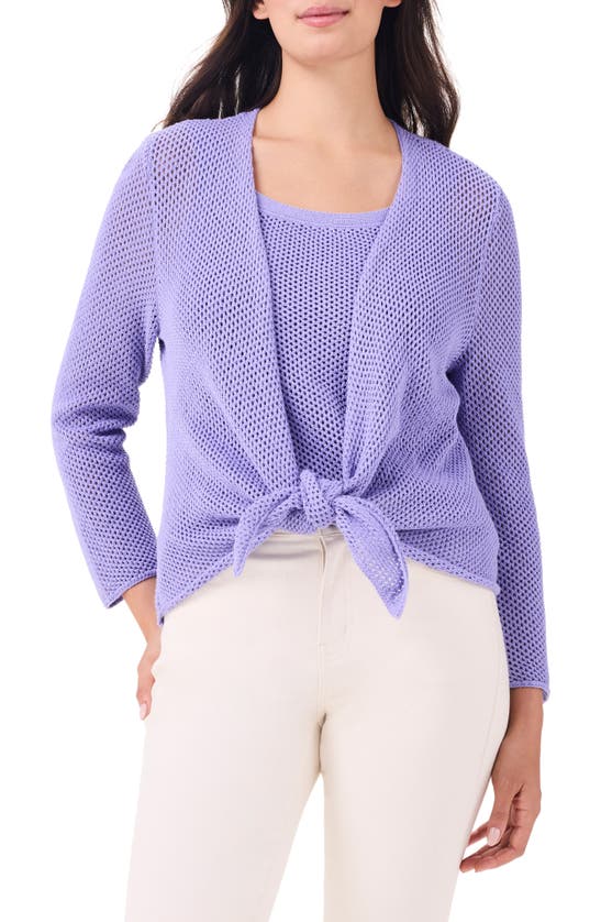 Shop Nic + Zoe Nic+zoe Open Stitch 4-way Cotton Blend Cardigan In Lavender