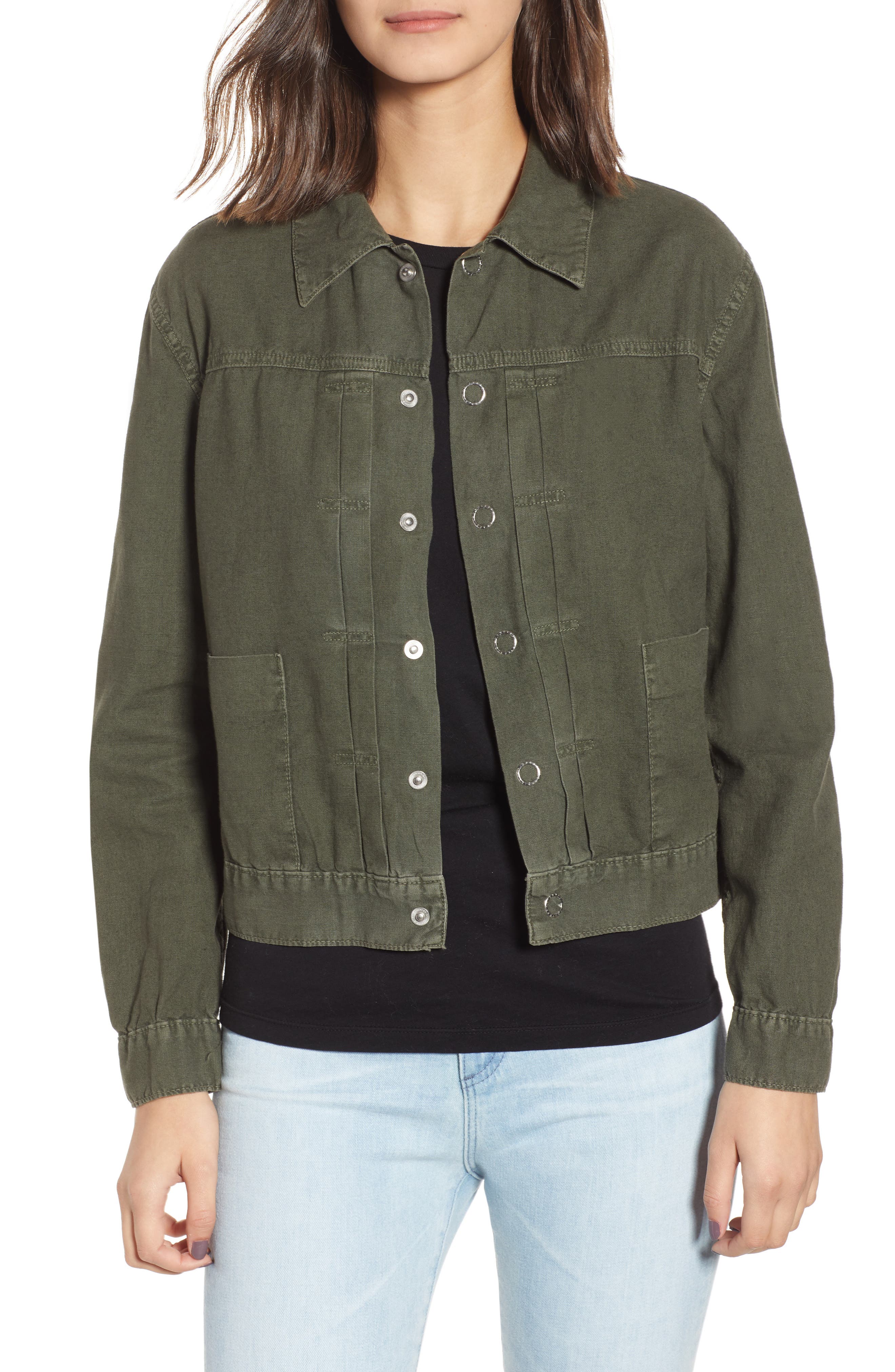 AG Eliette Linen & Cotton Crop Trucker Jacket Nordstrom