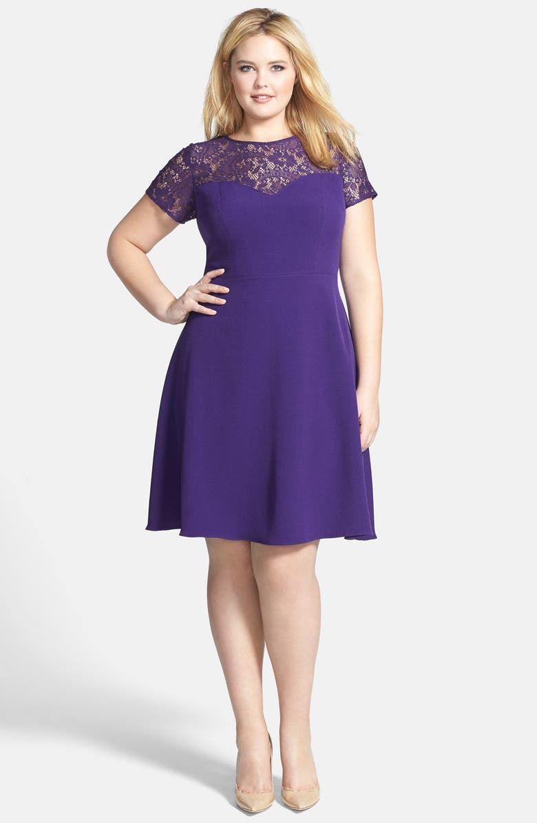 Adrianna Papell Fit & Flare Dress with Illusion Lace (Plus Size ...
