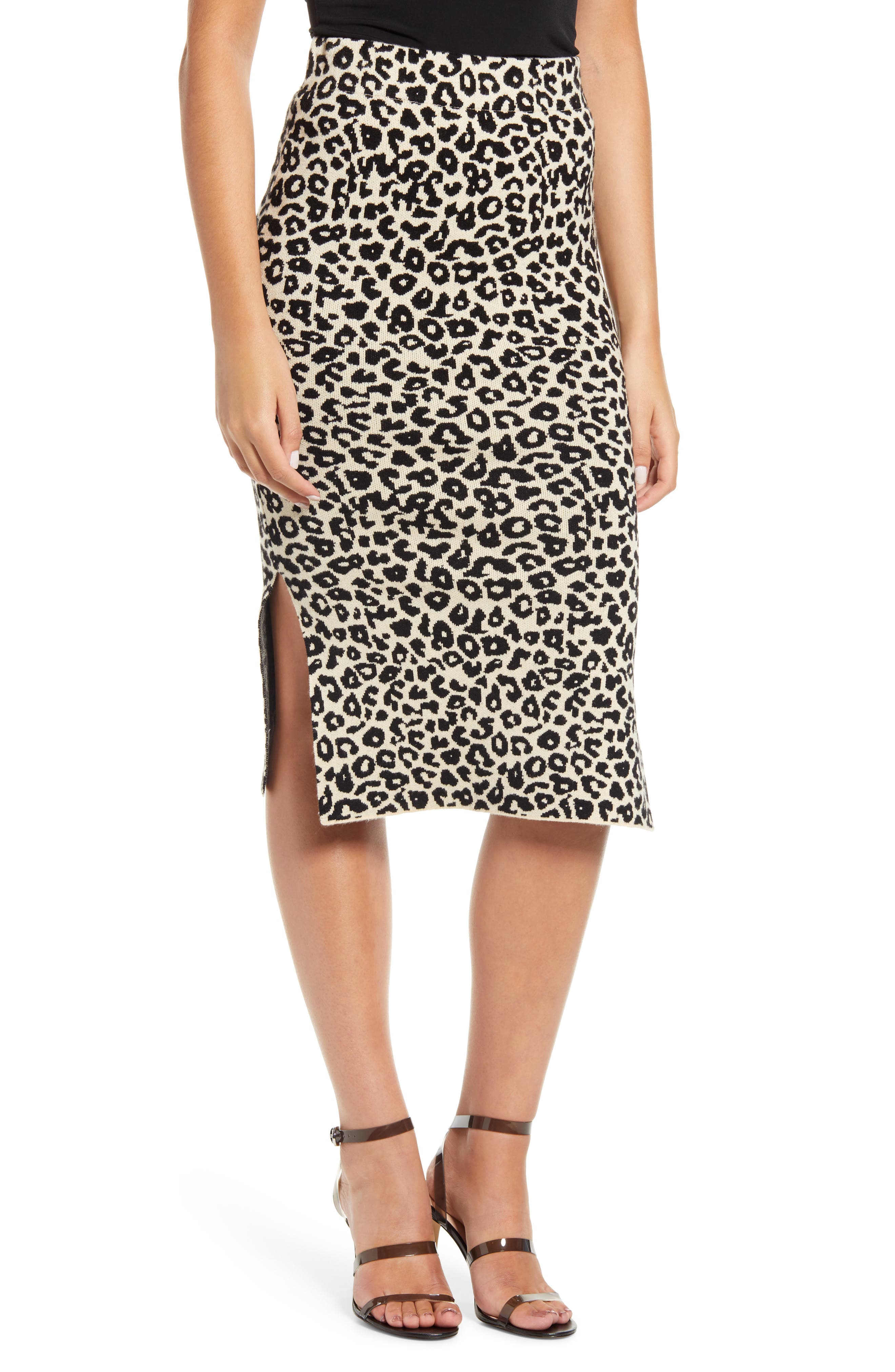 J.o.a. Leopard Print Knit Midi Skirt In 