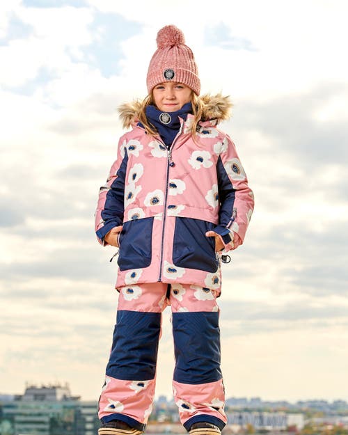 Shop Deux Par Deux Girl's Two Piece Snowsuit Allover Print Pink Printed Off White Flowers