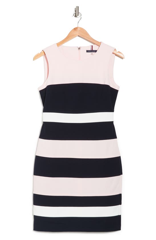 Tommy Hilfiger Colorblock Stripe Crepe Sheath Dress In Bal Pk/sky Cap/ivo