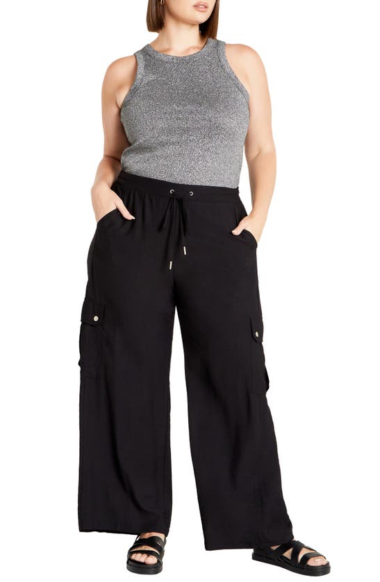 Shop City Chic Kasbah Wide Leg Cargo Pants In Black