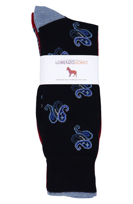 Shop Lorenzo Uomo Assorted 3-pack Paisley Cotton Blend Dress Socks In Navy