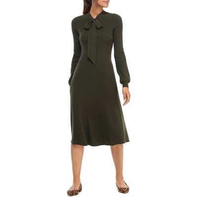 Gal Meets Glam Collection Brianna Tie Neck Long Sleeve Sweater Dress, Green