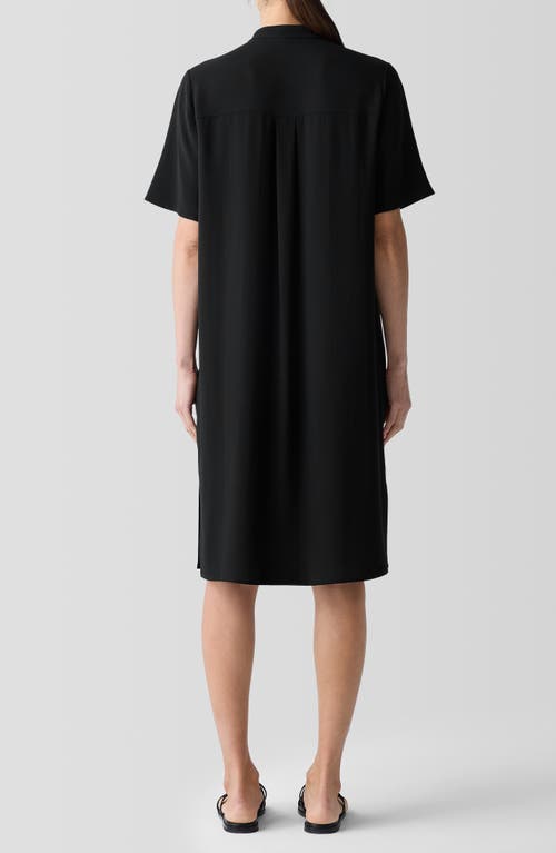 Shop Eileen Fisher Band Collar Silk Shirtdress In Black