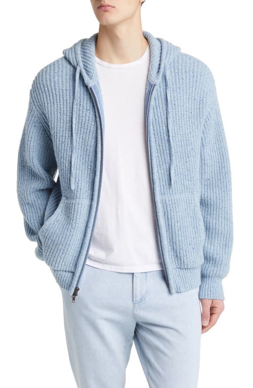Ribbed Wool Blend Sweater Hoodie in Heather Denim Blue