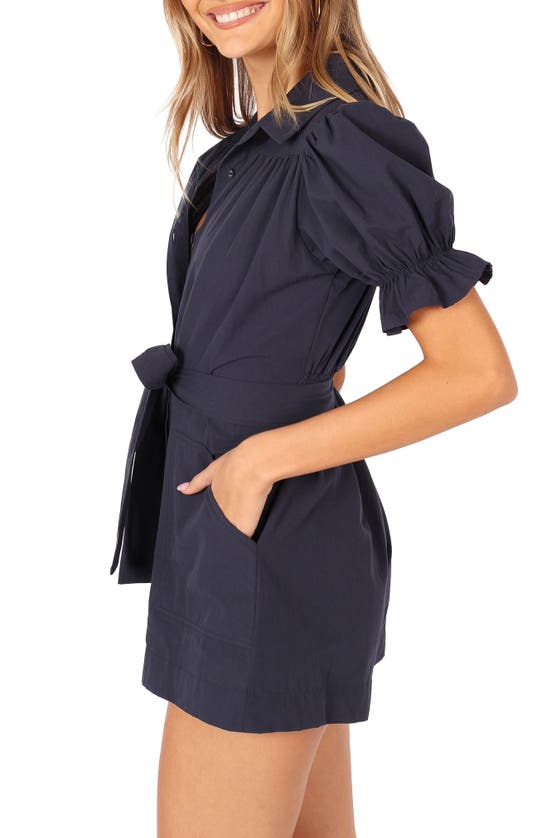 Petal And Pup Riley Tie Waist Cotton Romper In Navy