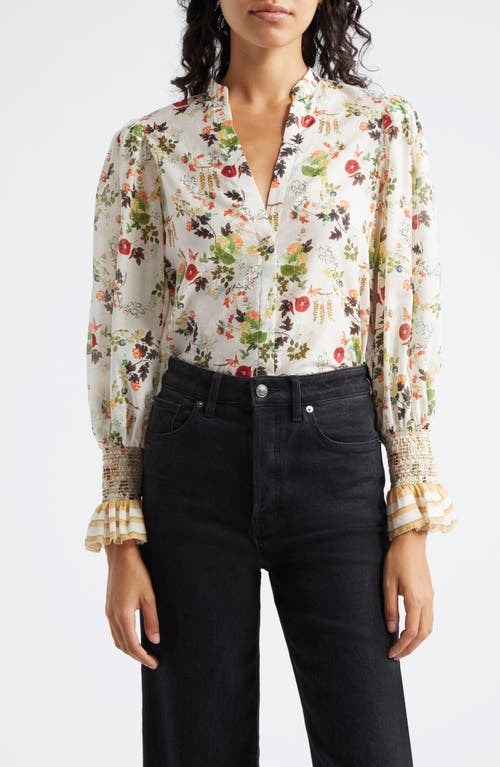 Alice + Olivia Ilan Floral Cotton & Silk Button-Up Shirt Blush Kiss at Nordstrom,