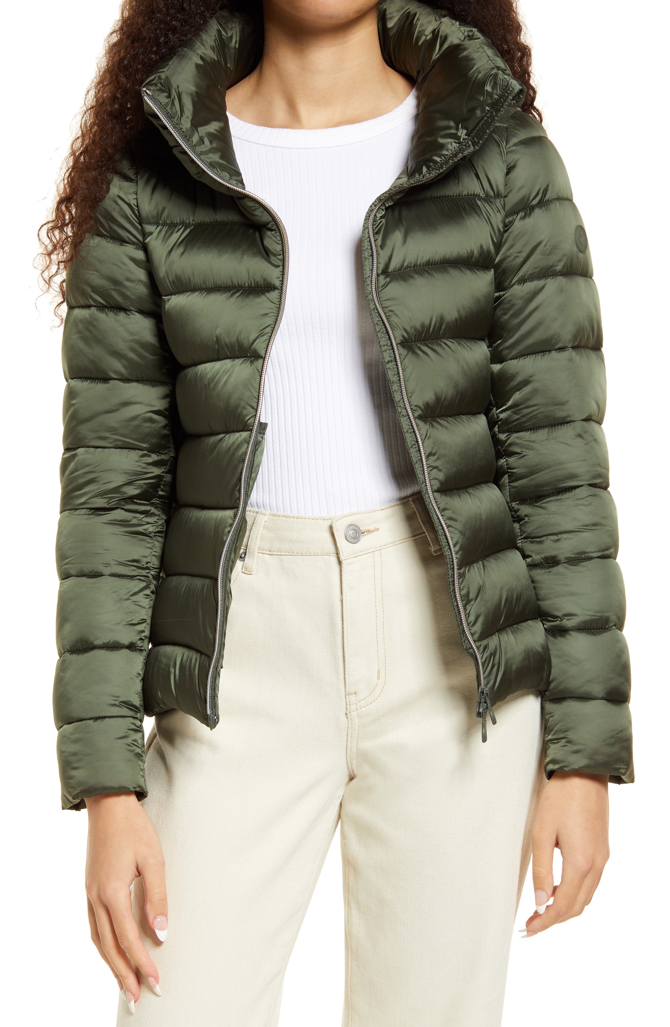 green puffer coat womens