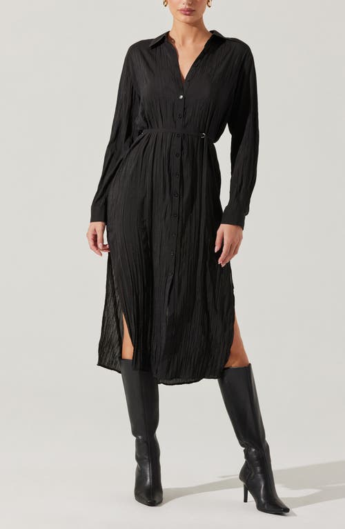 Shop Astr The Label Belted Long Sleeve Midi Shirtdress In Black