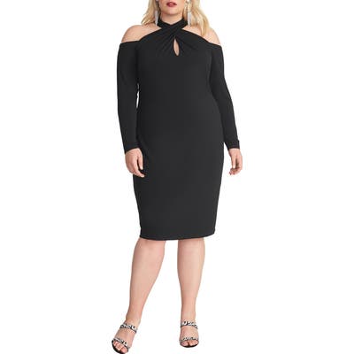 Plus Size Rachel Rachel Roy Simone Long Sleeve Cold Shoulder Jersey Dress, Black