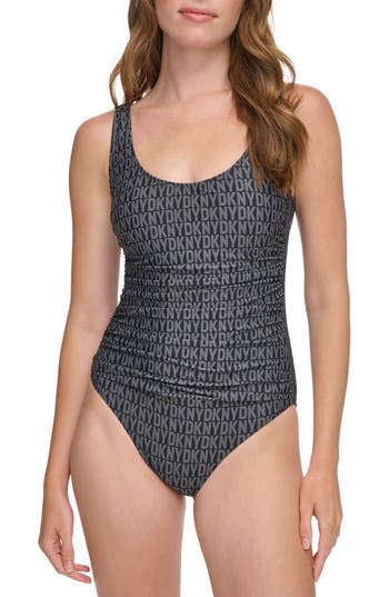 Dkny Ruched One-piece Swimsuit In Gray