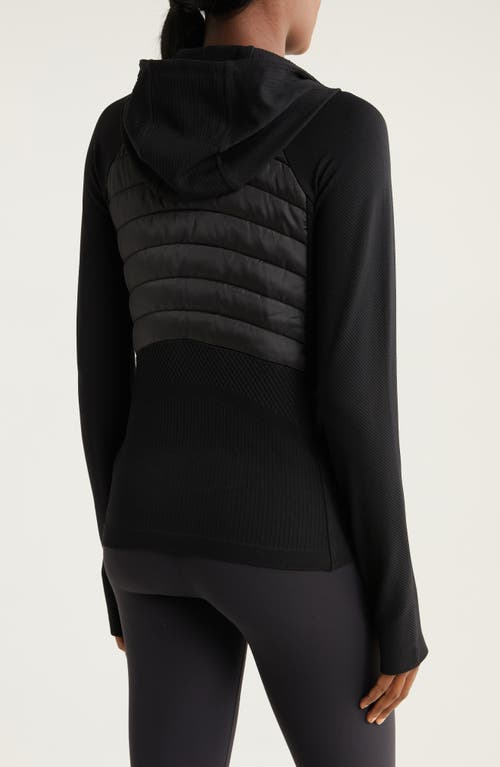 Shop Zella Seamless Mixed Media Puffer Jacket In Black