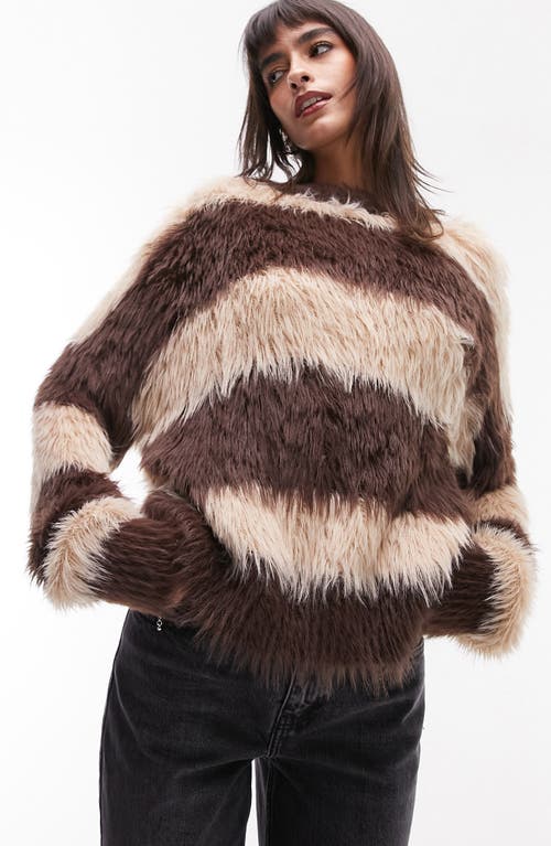 Topshop Stripe Faux Fur Sweater Stone at Nordstrom,