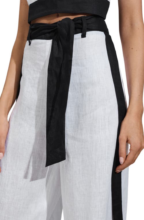 Shop Reiss Harlow Belted Colorblock Linen Cover-up Pants In White/navy