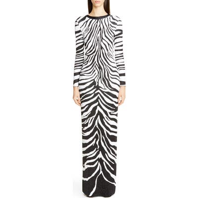 St. John Collection Zebra Jacquard Knit Bracelet Sleeve Gown, White