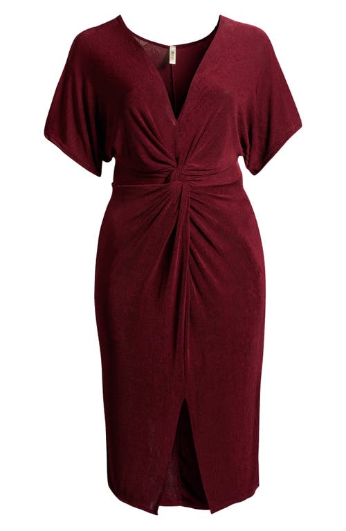 24seven Comfort Apparel Twist Front Vent Dress In Wine