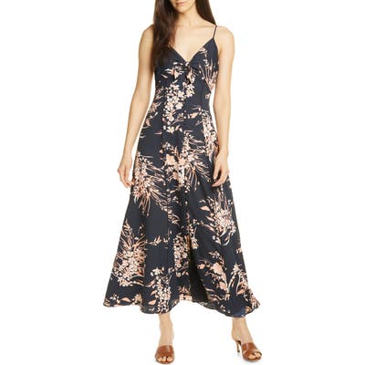 Joie Almona Floral Print Button Front Maxi Dress, Black