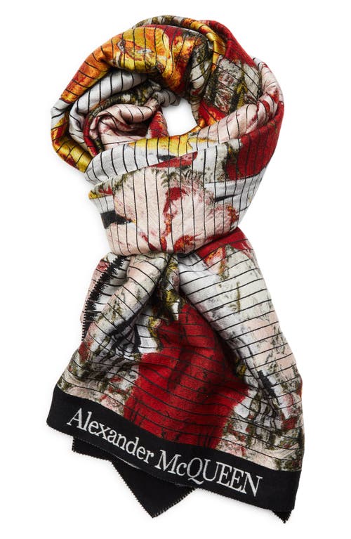 Shop Alexander Mcqueen Floral Skeleton Wool & Silk Scarf In Ivory/red
