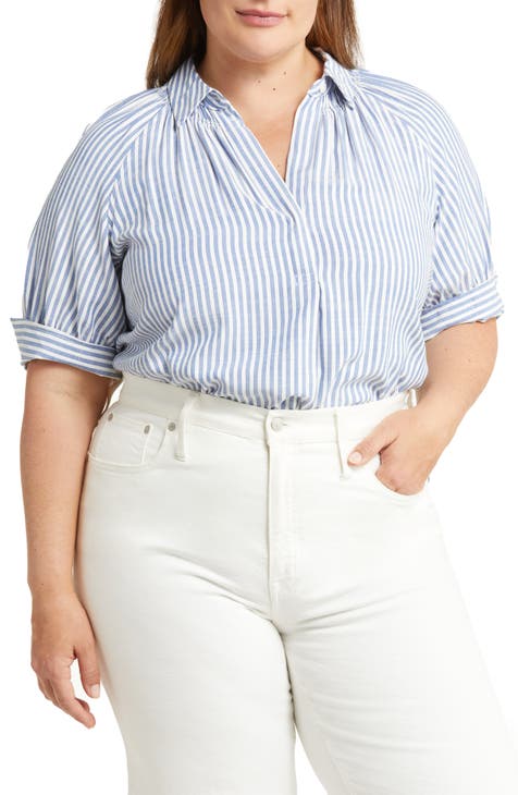 Yarn Dye Stripe Short Sleeve Top (Plus Size)