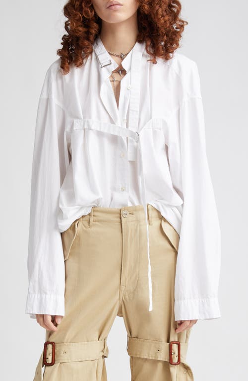 R13 Buckled Strap Cotton Button-Up Shirt in White at Nordstrom, Size Small