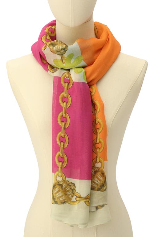 Shop Kurt Geiger London Chain & Stripe Oblong Scarf In Pink Multi
