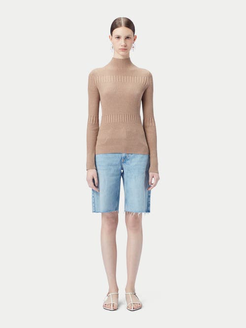 Gobi Mongolian Cashmere High-neck Ribbed Cotton Silk Cashmere Blend Sweater In Timber Wolf