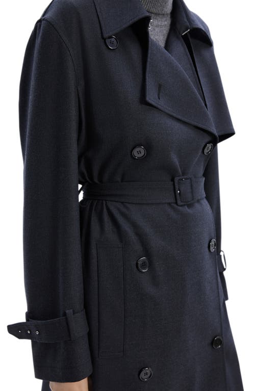 Shop Theory Double Breasted Tie Waist Trench Coat In Charcoal Melange - A08