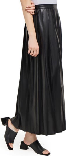 Faux Leather Pleated Maxi Skirt