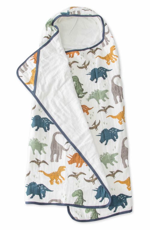 little unicorn Cotton Muslin & Terry Hooded Towel in Dino Friends at Nordstrom