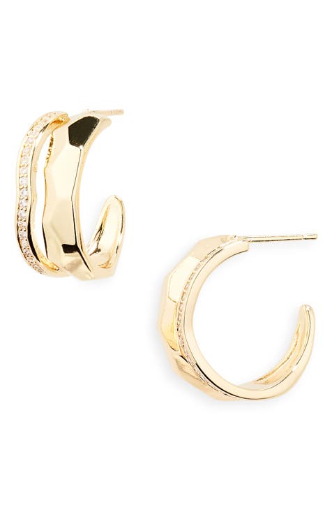 Pavé CZ Wavy Hoop Earrings