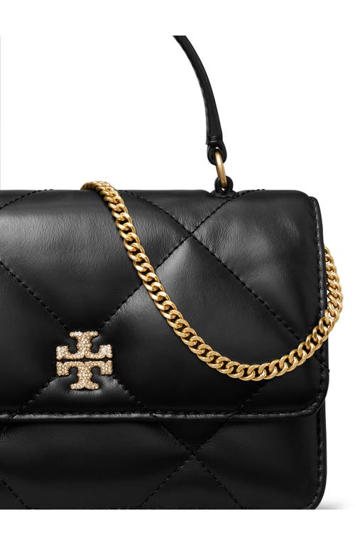 Shop Tory Burch Kira Pavé Diamond Quilted Leather Top Handle Bag In Black