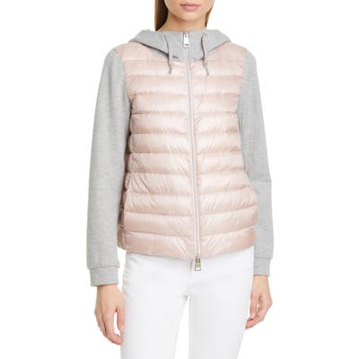 Herno Metallic Stripe Fleece & Quilted Down Hooded Jacket, US / 42 IT - Pink