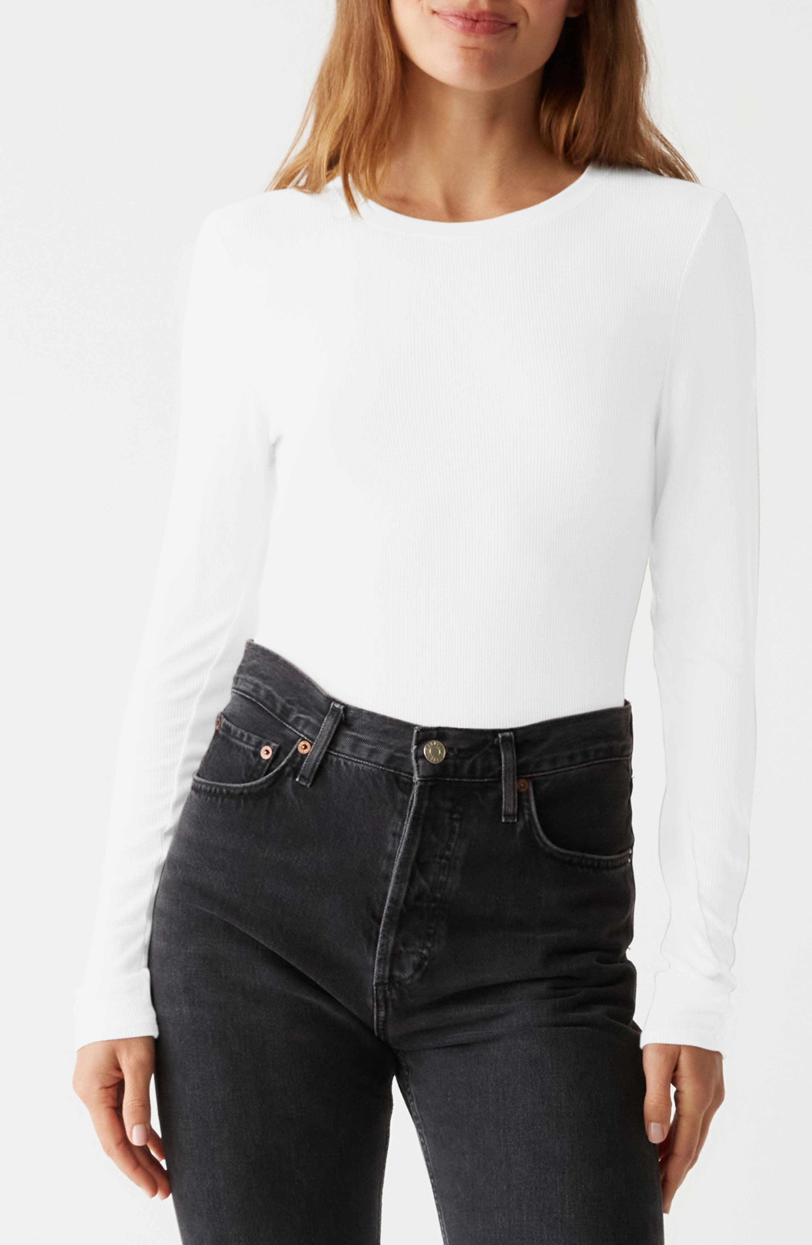 Michael Stars Finn Rib Crewneck Top in White 