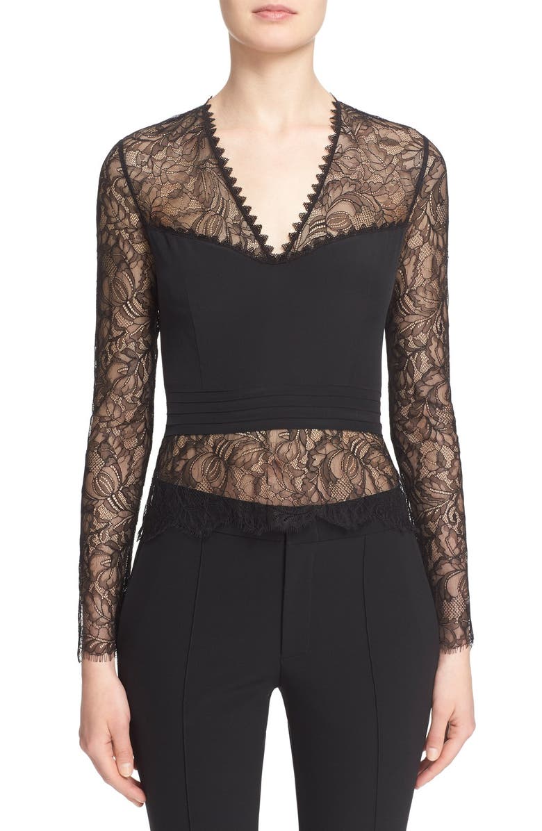 Yigal Azrouël Illusion Silk Lace Top | Nordstrom