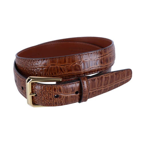 Trafalgar 30mm Mock Alligator Embossed Italian Leather Belt In Tan
