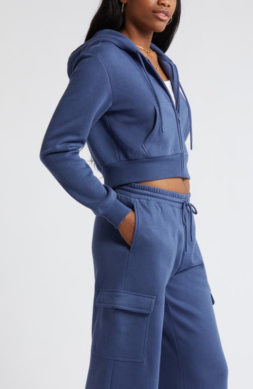 Shop Bp. Crop Zip Fleece Hoodie In Blue Indigo