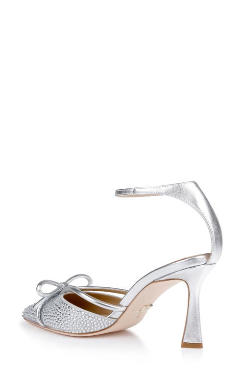 Shop Badgley Mischka Collection Ann Ankle Strap Pointed Toe Pump In Silver Leather