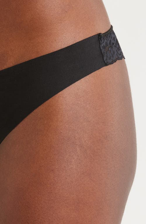 Shop Journelle Estelle Lace Trim Stretch Cotton Thong In Black