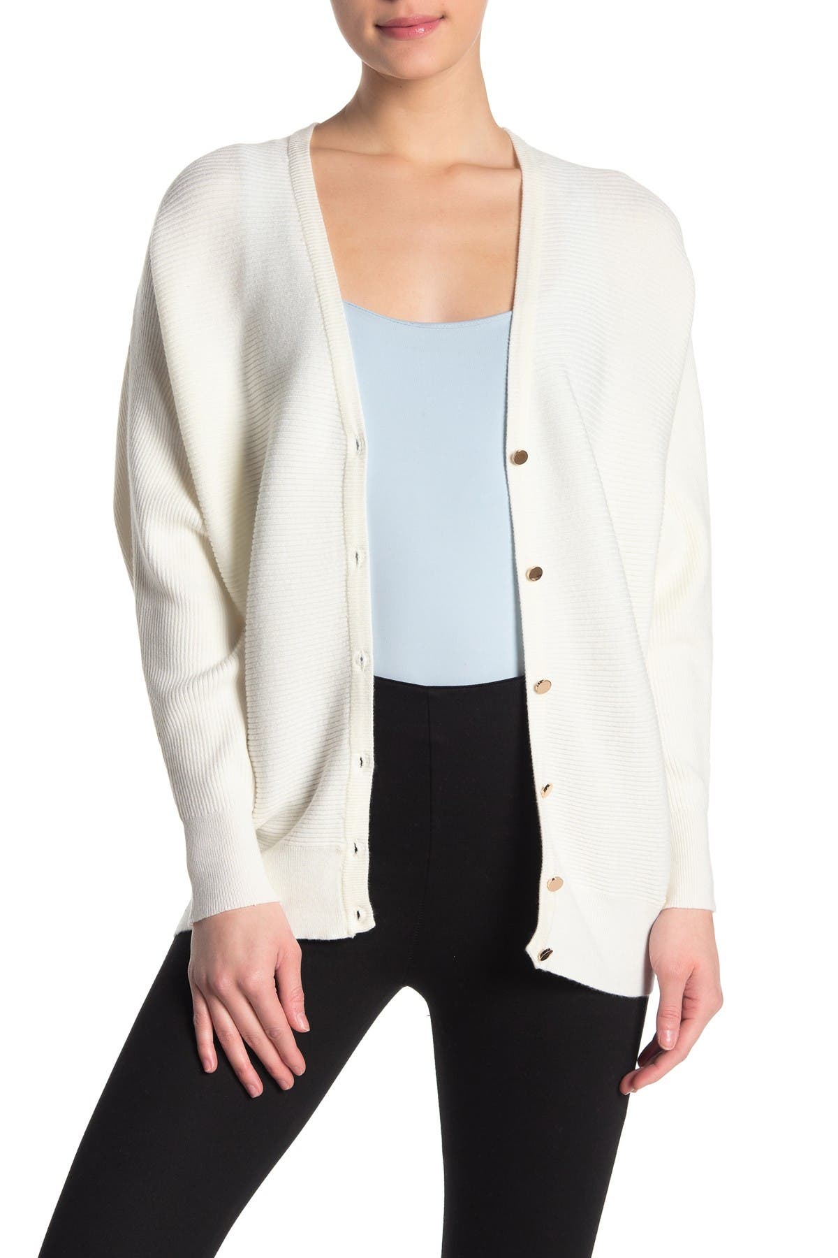 T Tahari | Ottoman Ribbed Knit Button Front Cardigan | HauteLook