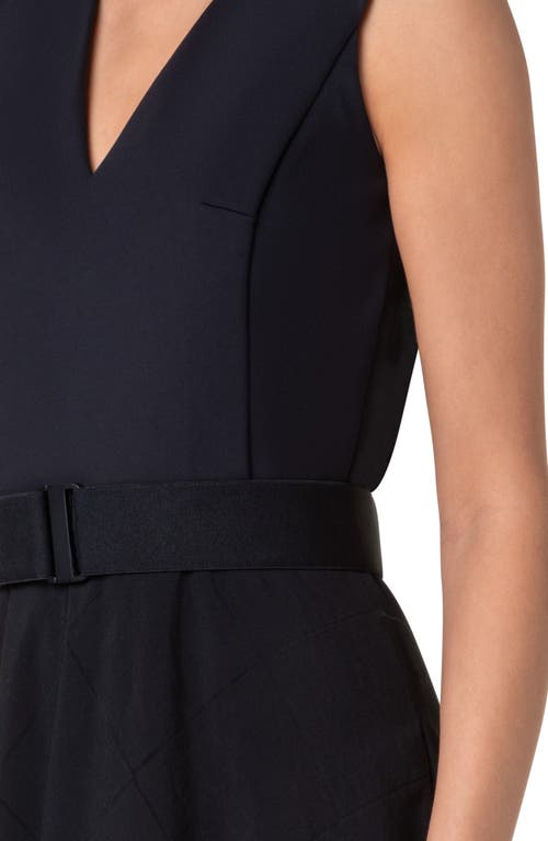 Akris Punto Mixed Media Windowpane Check Belted Midi Dress In Black