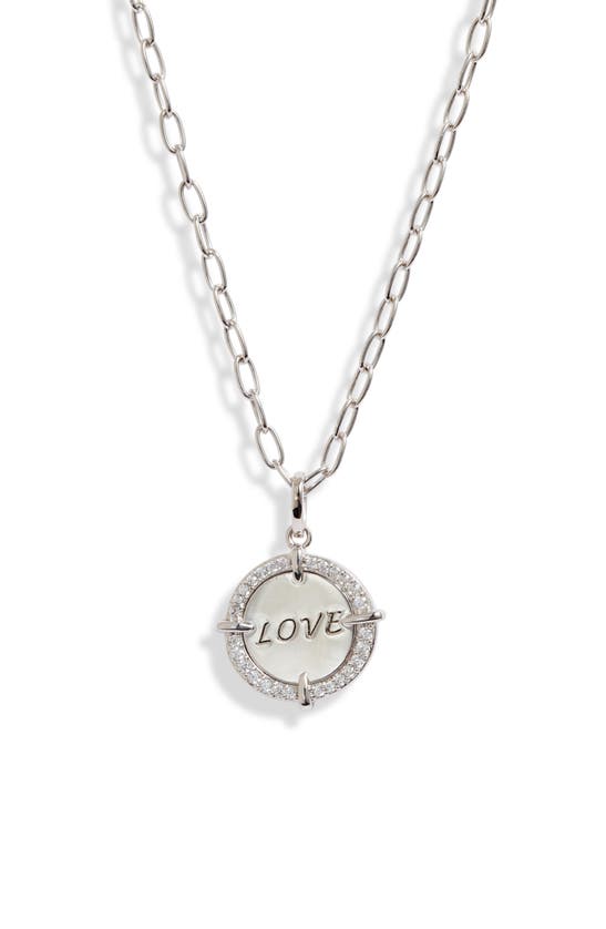 Nadri Love Round Pendant Necklace In Rhodium